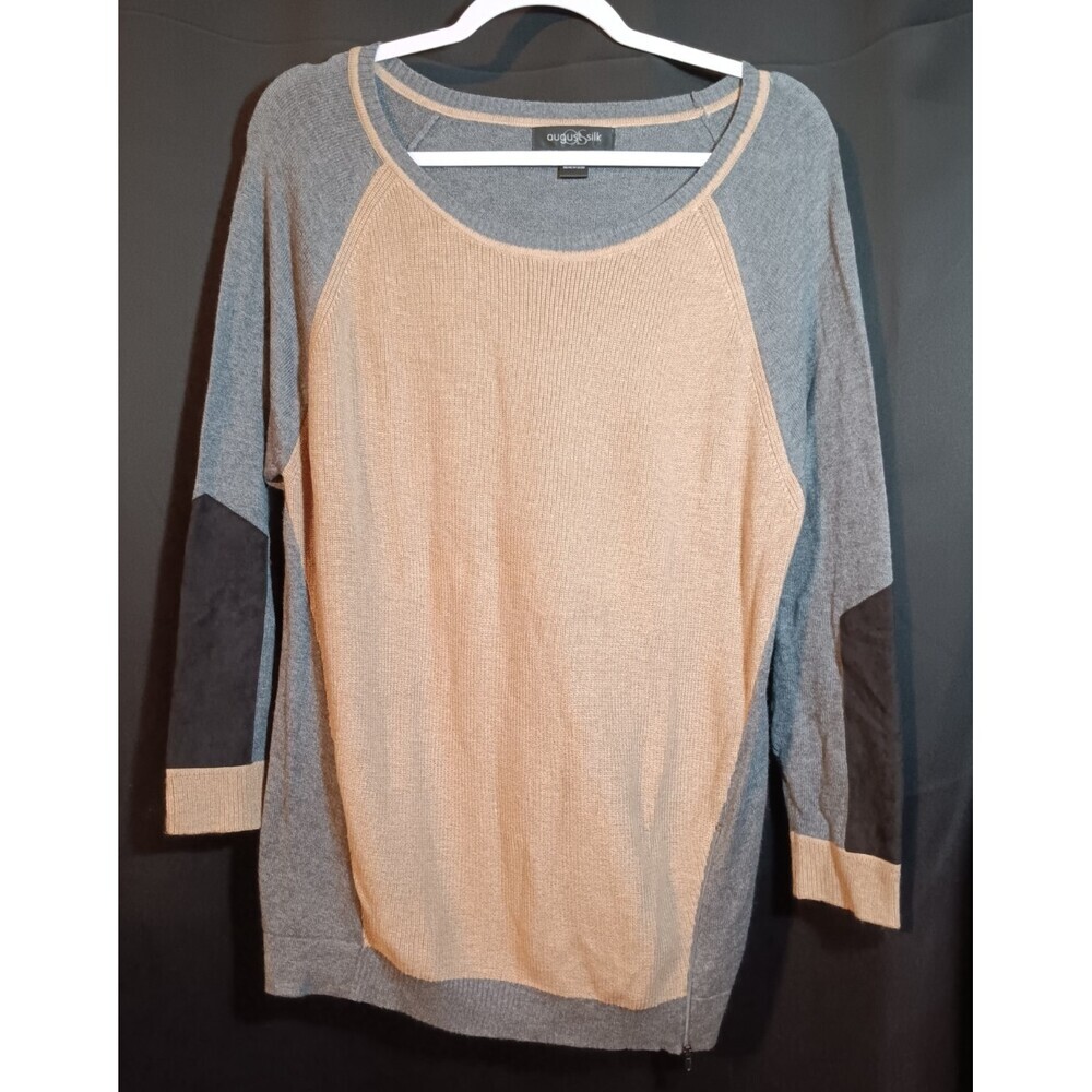 August Silk Two-Tone Lightweight Sweater Women’s L Long Sleeve Cotton Blend